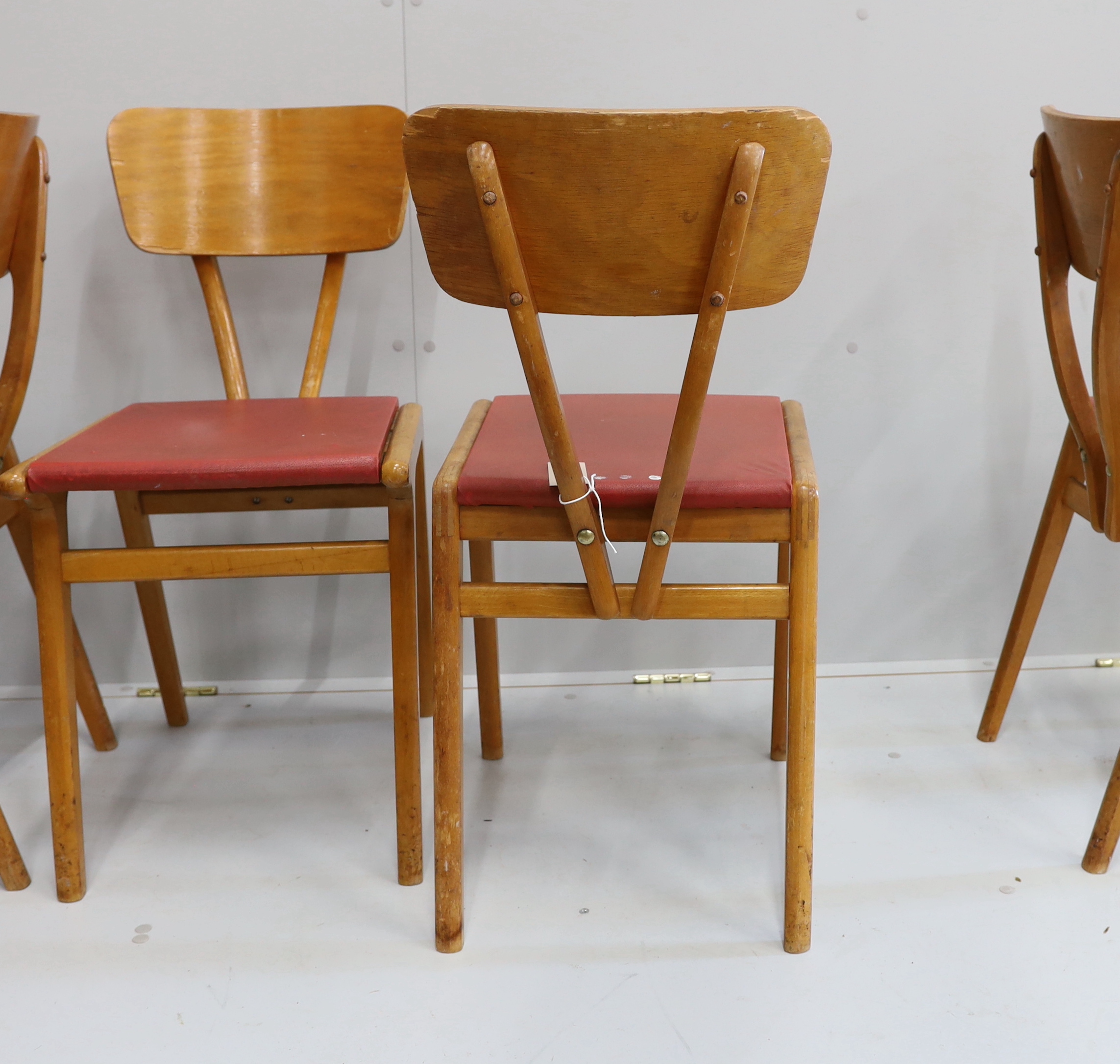 Four 1960's teak dining chairs, width 36cm, depth 40cm, height 78cm